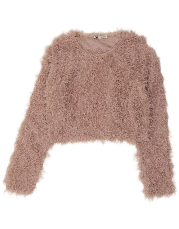 Pulover pentru damă Zara, cu gât de barcă, pulover UK 12, poliester roz mediu