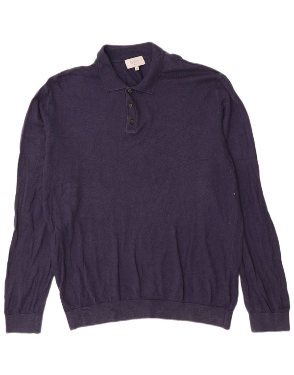 Pulover pentru bărbați cu gât polo Marks & Spencer, XL, bleumarin