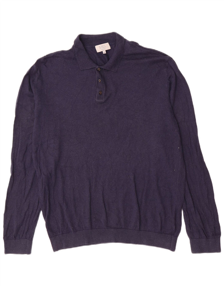 Pulover pentru bărbați cu gât polo Marks & Spencer, XL, bleumarin