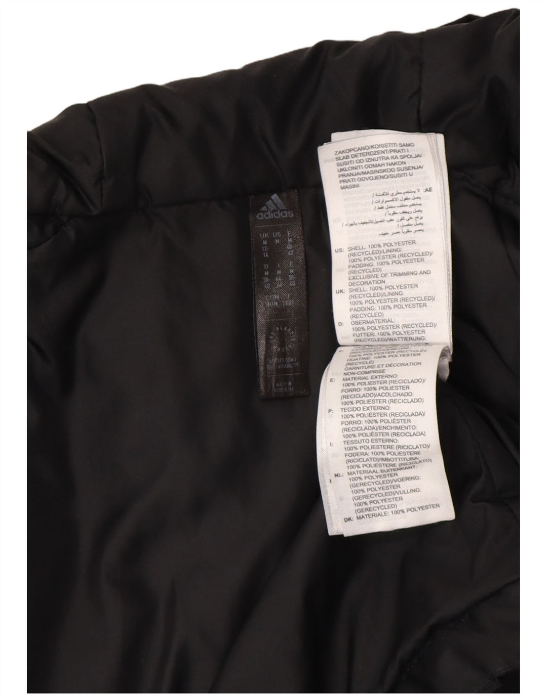 Jachetă căptușită cu glugă Adidas pentru femei UK 12/14 Poliester mediu negru