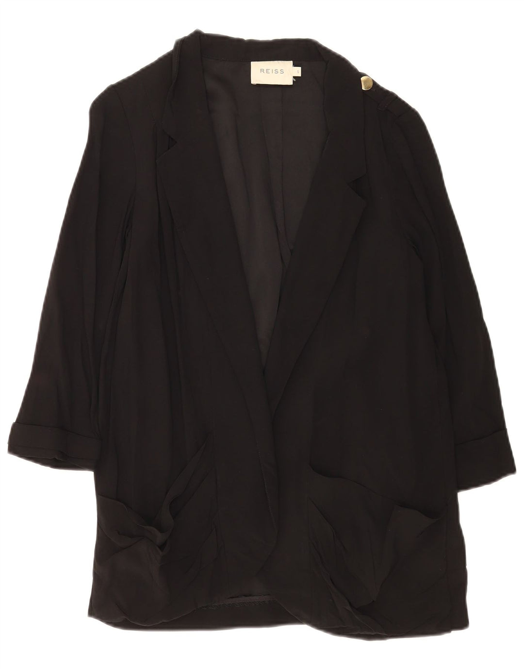 Jachetă blazer deschisă supradimensionată pentru femei Reiss UK 10 Acetat negru mic