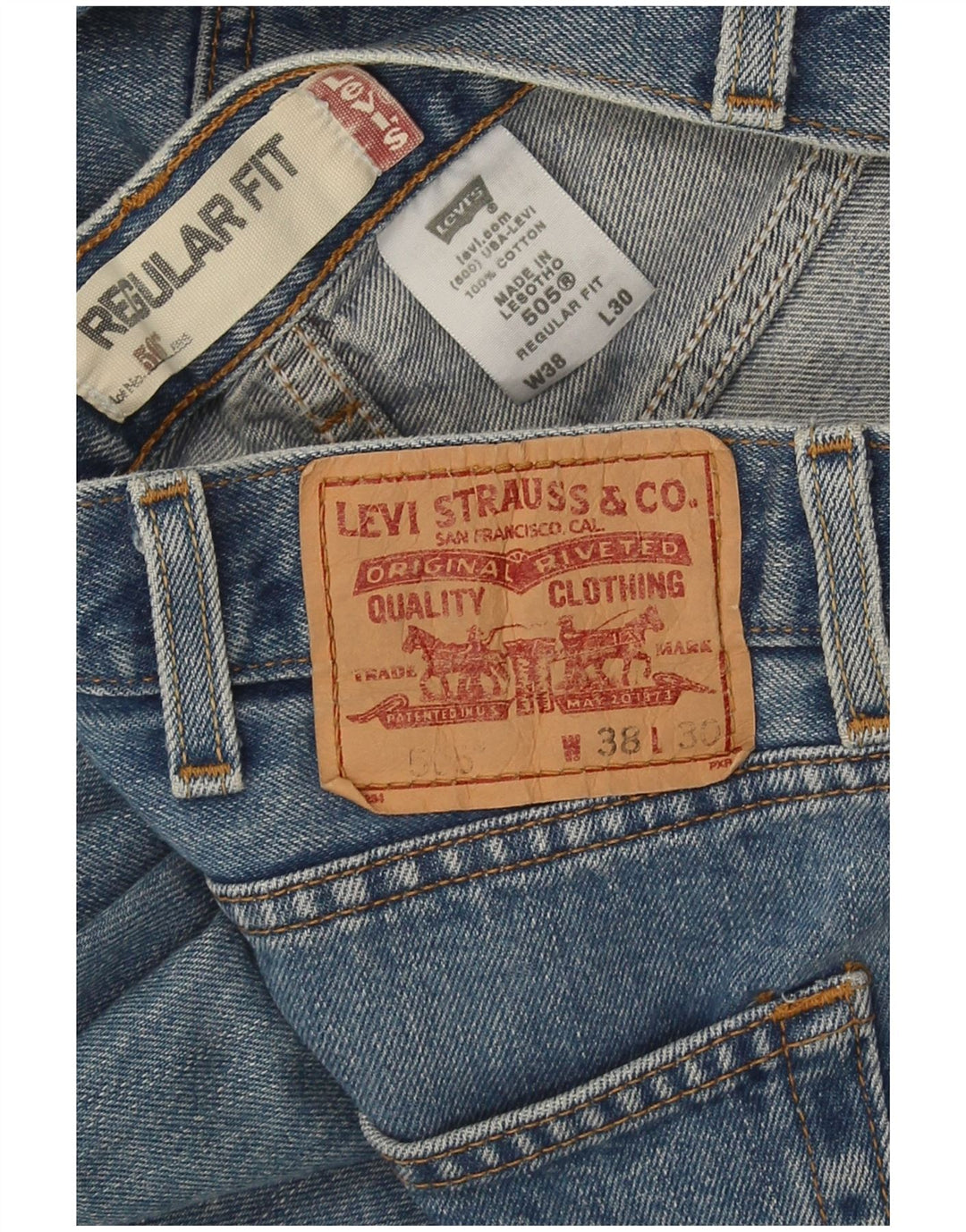 Blugi drepti pentru bărbați Levi's 505, cu ajustare normală, W38 L30, bumbac albastru