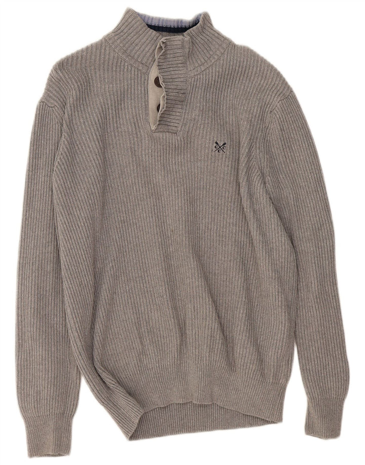 CREW CLOTHING Pulover pentru bărbați cu gât cu nasturi Pulover mare, gri, bumbac
