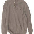 CREW CLOTHING Pulover pentru bărbați cu gât cu nasturi Pulover mare, gri, bumbac