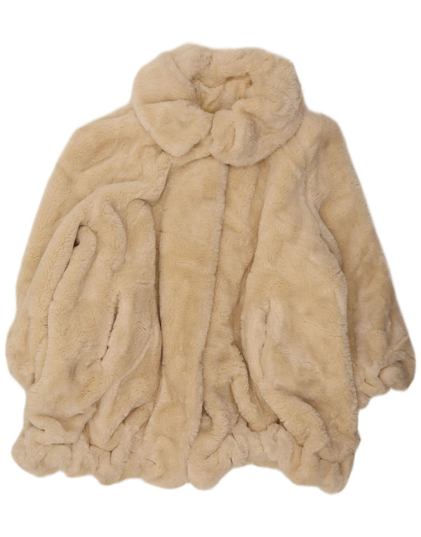 Pardesiu vintage pentru femei din blană artificială UK 22 3XL poliester alb