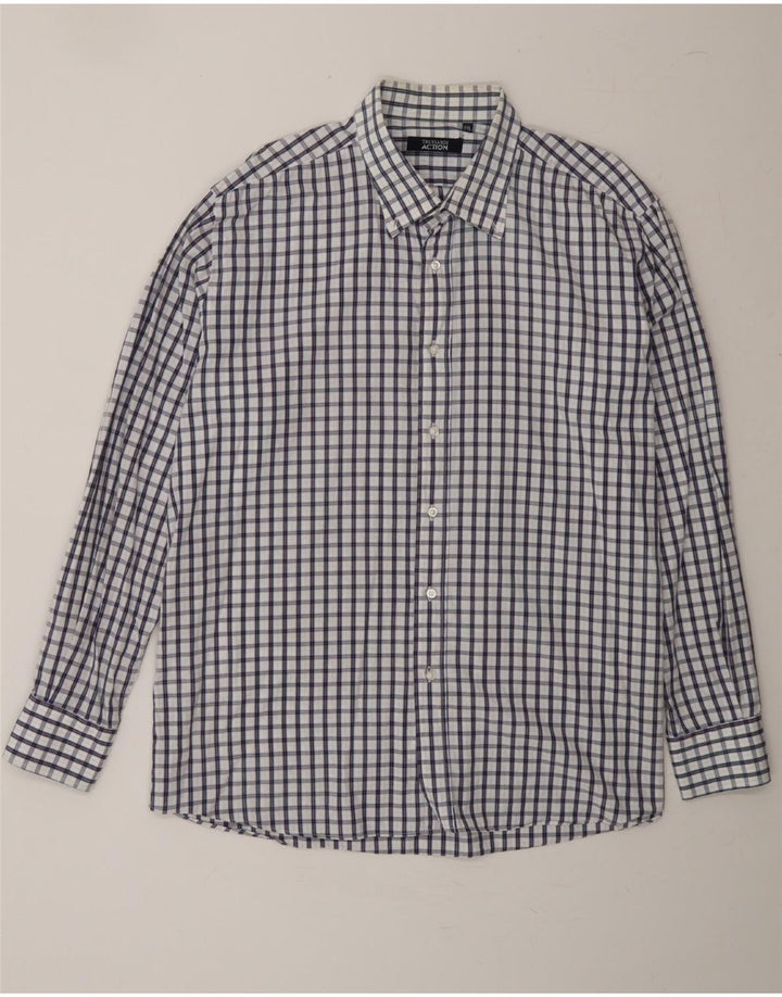 TRUSSARDI Mens Shirt Size 45/46 2XL Blue Check Cotton Vintage Trussardi and Second-Hand Trussardi from Messina Hembry 