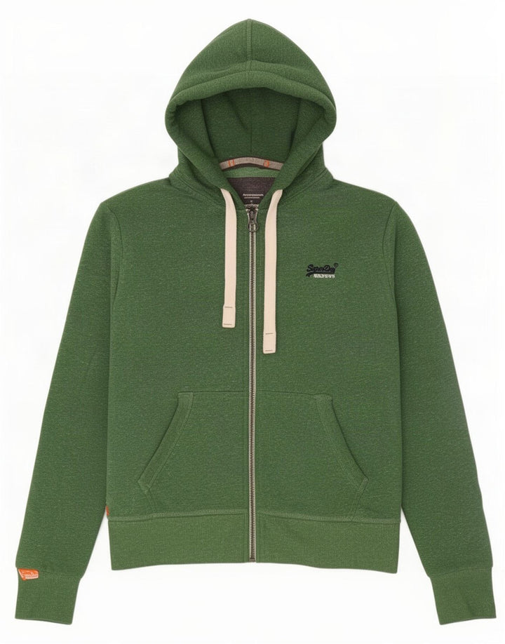 Pulover Superdry pentru bărbați, cu fermoar, poliester pătat verde mediu