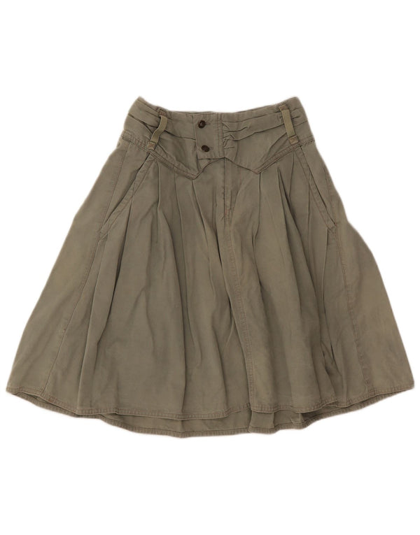 Fustă A-Line plisată cu talie înaltă pentru femei Vintage IT 40 Small W24 Kaki Bumbac