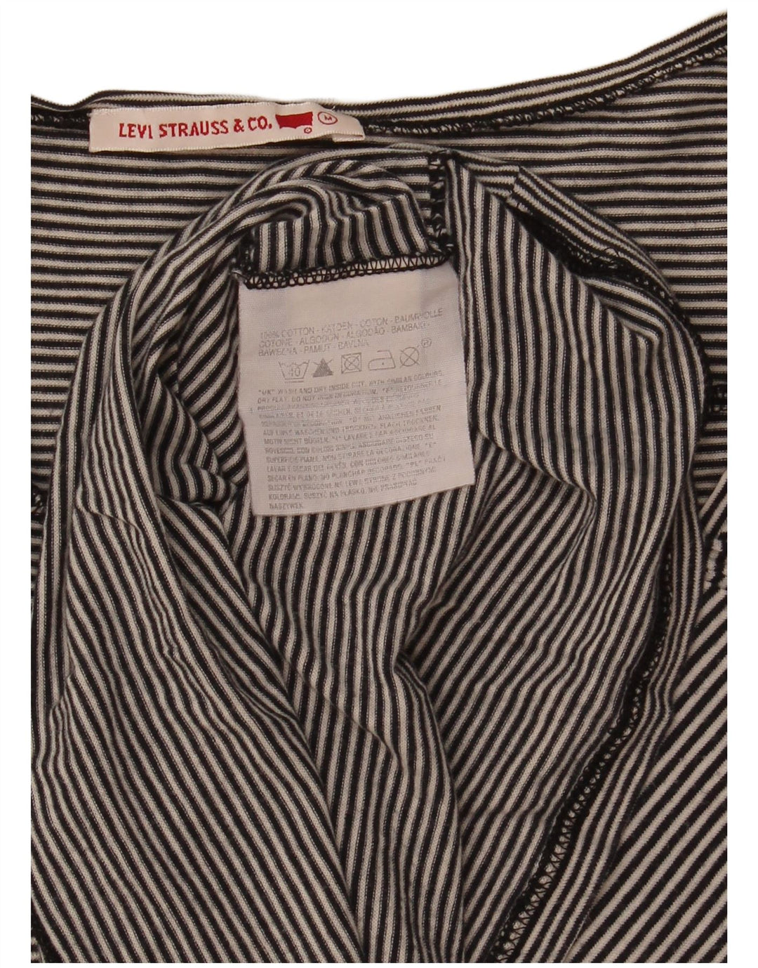 Levi's Top pentru femei cu mânecă lungă UK 14 Medium Black Striped Bumbac