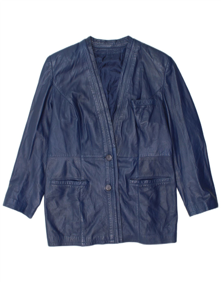 Jachetă de piele vintage pentru femei UK 14 Medium Bleumarin