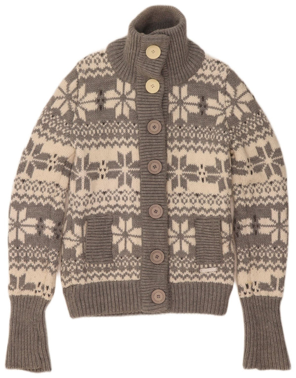 Pulover cardigan pentru femei Superdry UK 14 Gri mediu Fair Isle Acrylic