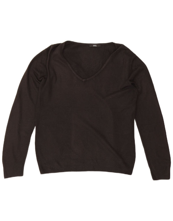 Pulover pentru femei Marks & Spencer cu decolteu în V UK 14, mare, negru, acrilic