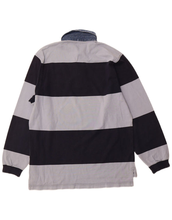 Tricou polo rugby pentru bărbați cu mânecă lungă GANT, bumbac cu dungi albastru bleumarin mediu