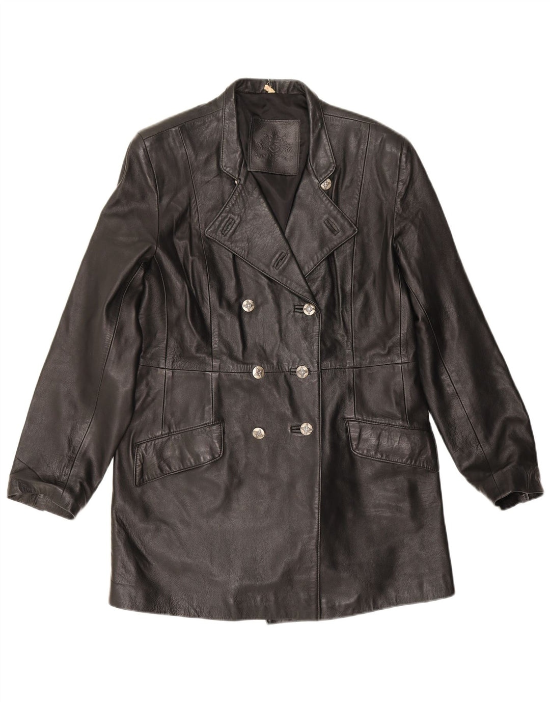 Palton din piele vintage pentru femei UK 18 XL din piele neagră