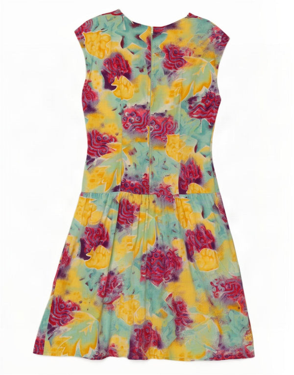 Rochie vintage pentru femei fără mâneci A-Line UK 12 Medium Multicolor Floral