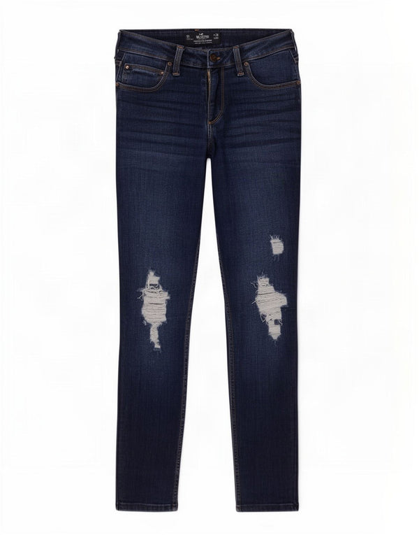 Blugi skinny distressed pentru femei Hollister US 9 Medium W29 L26 Blue Cotton