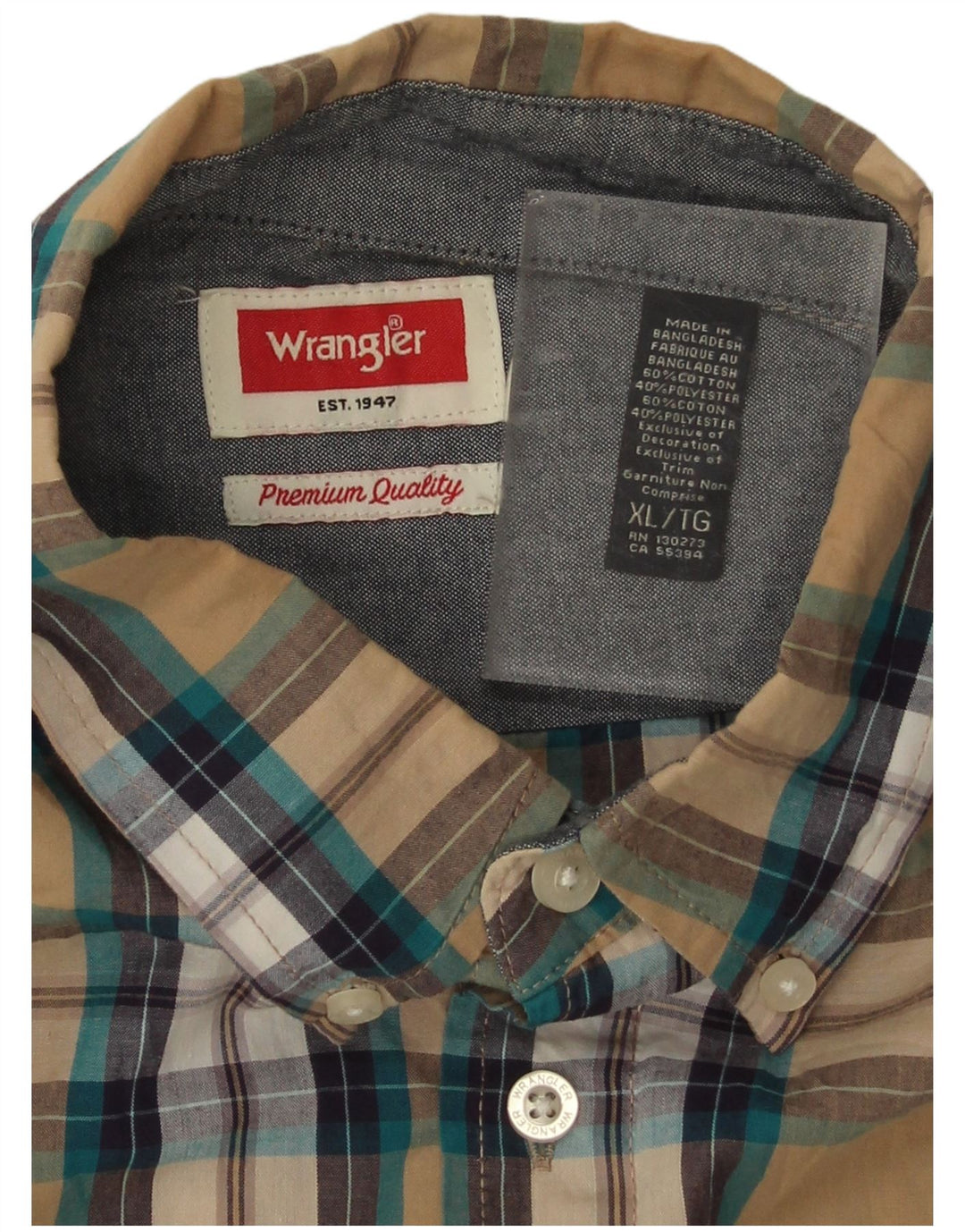 Cămașă cu mânecă scurtă pentru bărbați Wrangler XL, bumbac cu carouri bej