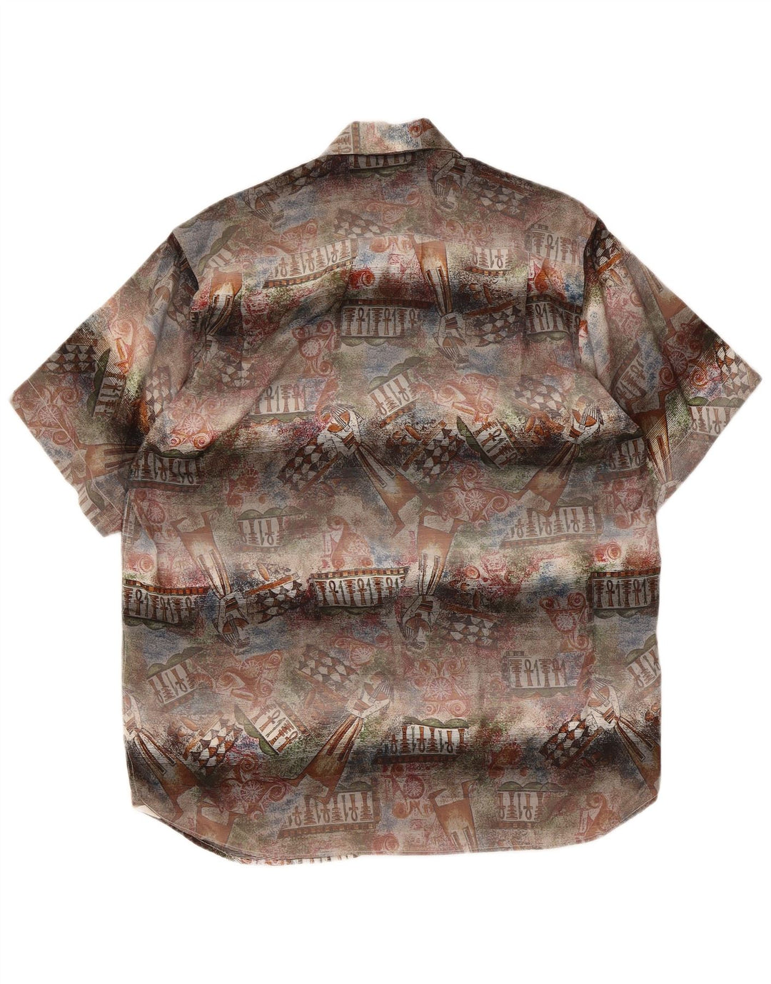 Cămașă vintage pentru bărbați cu mânecă scurtă cu model abstract, mediu multicolor