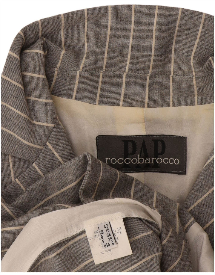Roccobarocco Jachetă Blazer pentru femei cu 4 nasturi UK 10, Gri mic, cu dungi