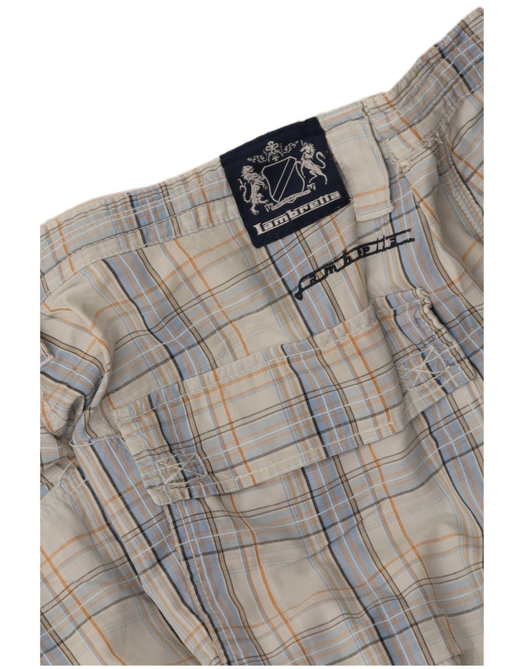 LAMBRETTA Mens Cargo Shorts 2XL W38 Blue Check Cotton