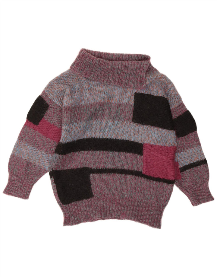 VINTAGE Pulover cu gât rulat pentru femei UK 18 XL Violet Colorblock