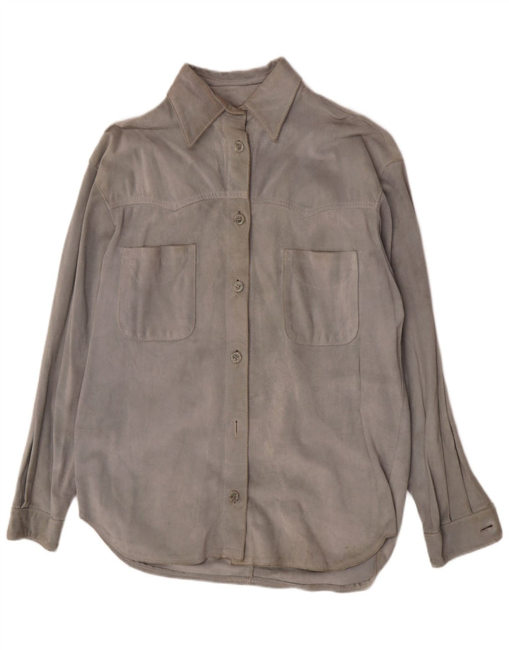 Camasa de piele intoarsa pentru femei vintage IT 44 Piele albastra medie