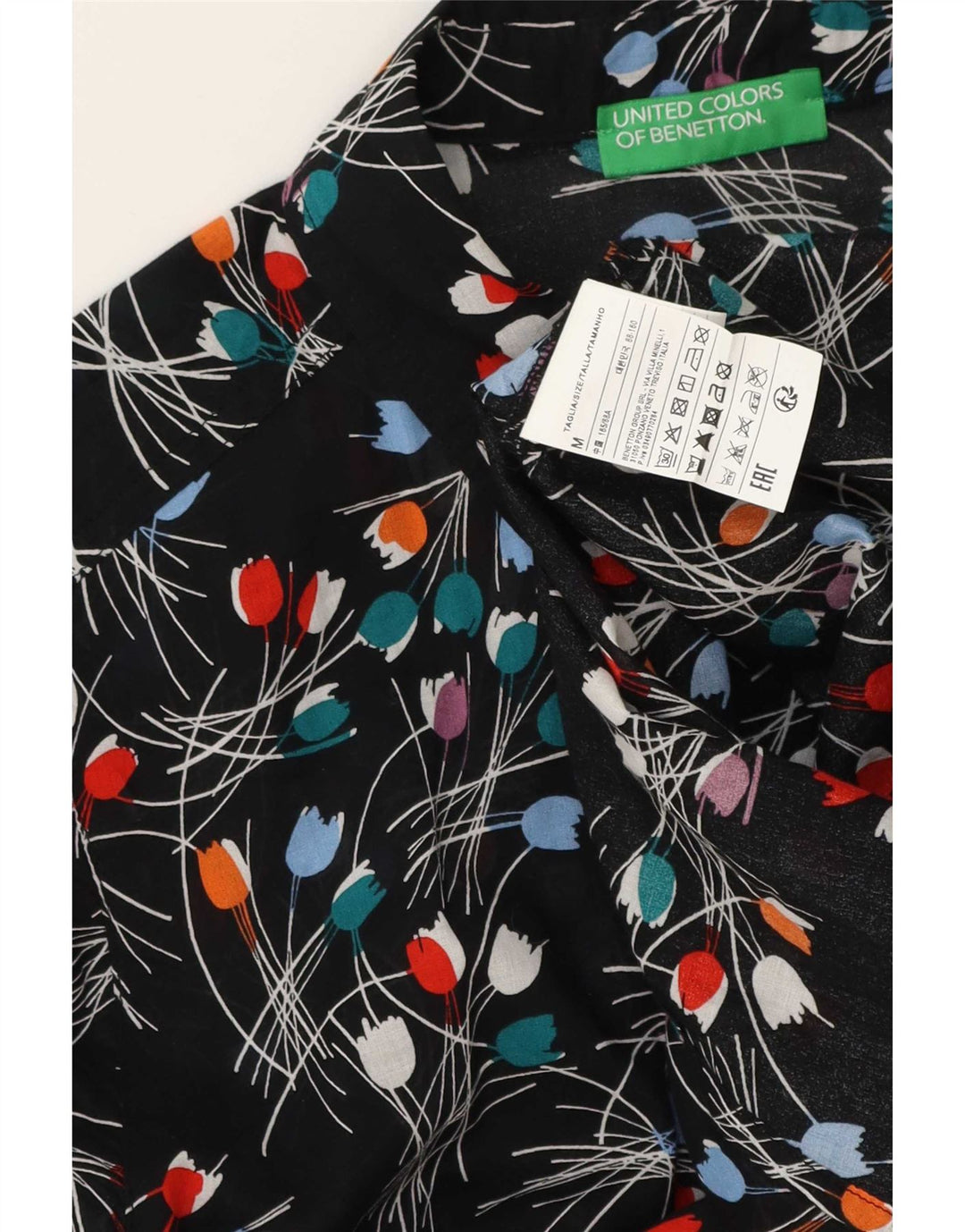 Cămașă Benetton pentru femei UK 14 Medium Black Floral Bumbac