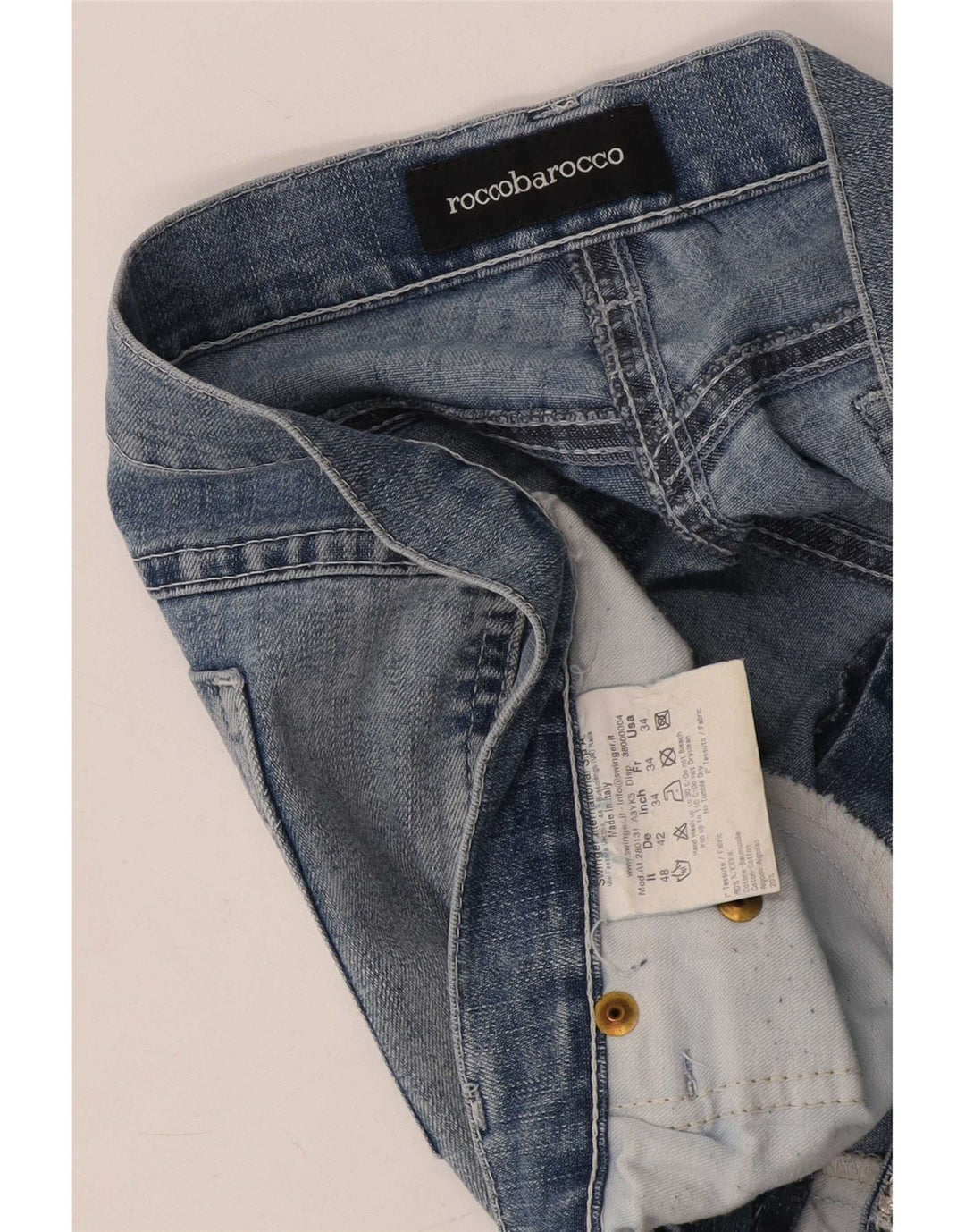 Blugi drepti pentru femei Roccobarocco L34 L31 Bumbac albastru