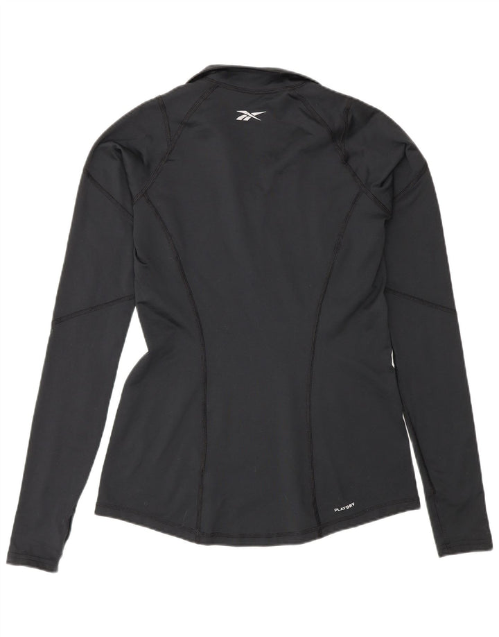 Top de trening Reebok pentru femei, cu fermoar și gât, din poliester negru mediu UK 12