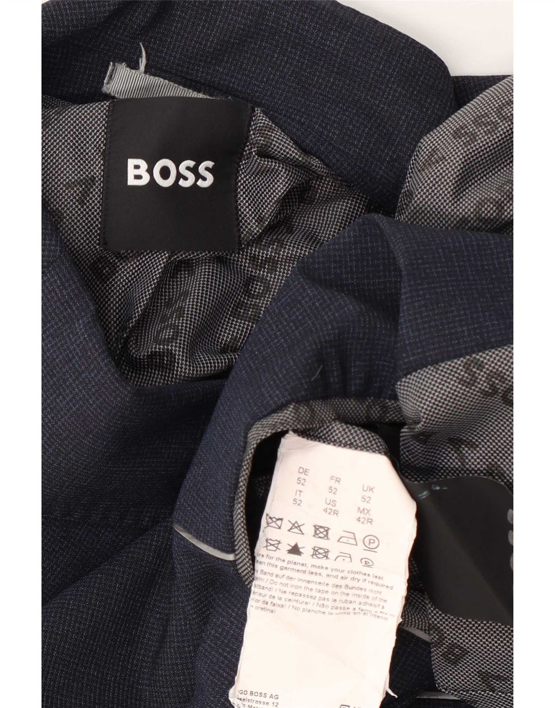 Blazer pentru bărbați Hugo Boss cu 2 nasturi UK 52 XL Lână cu carouri bleumarin