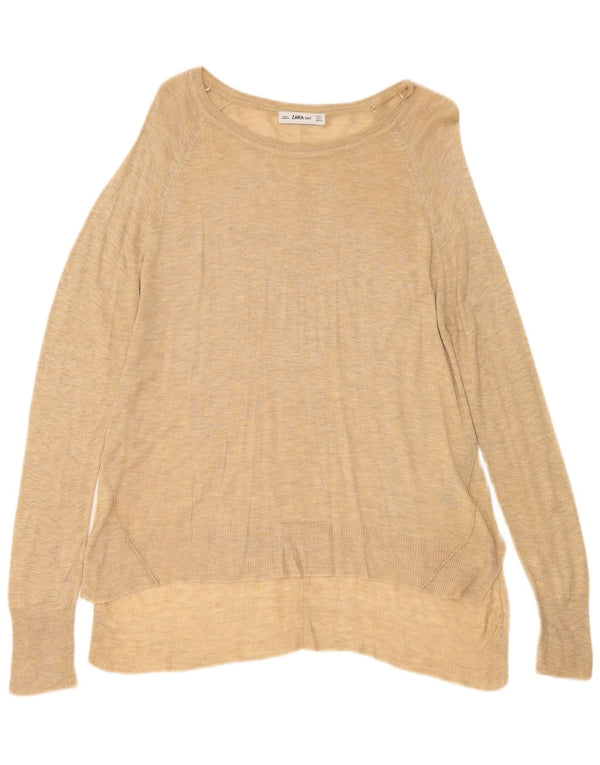 Zara Womens Boat Neck Jumper Sweater UK 10 Small Beige Flecked Viscose