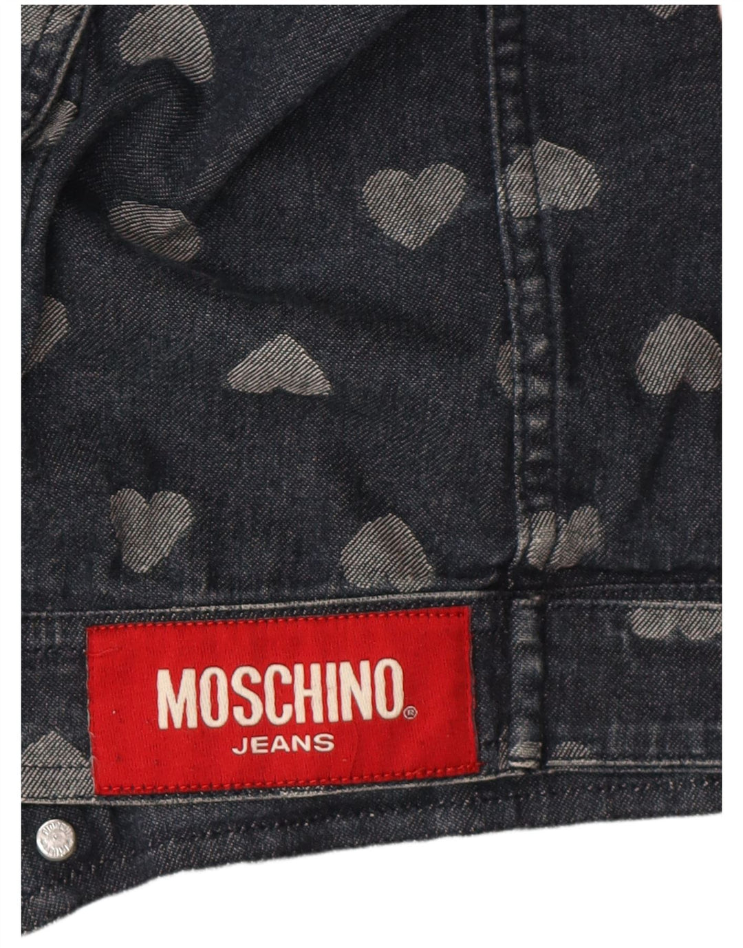 Jachetă de blugi cu modele pentru femei Moschino UK 12 Medium Bluemarin Bumbac Heart