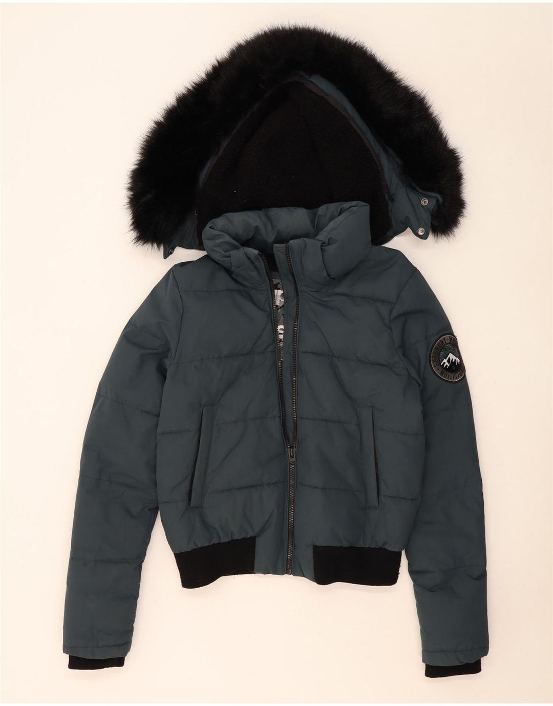 Jachetă Bomber căptușită cu glugă Superdry pentru femei UK 14 Medium Blue Colorblock