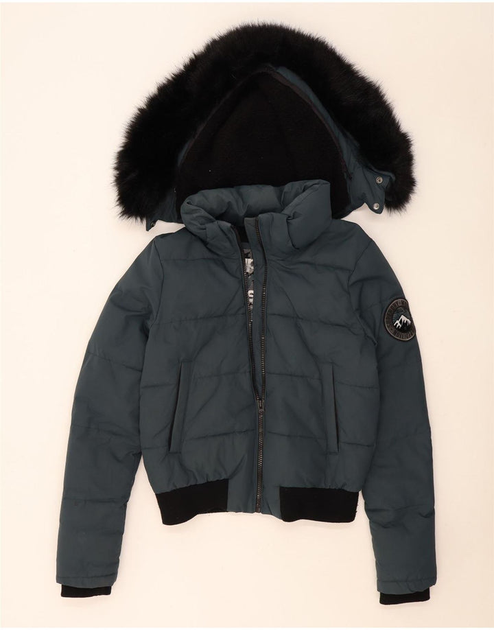 Jachetă Bomber căptușită cu glugă Superdry pentru femei UK 14 Medium Blue Colorblock