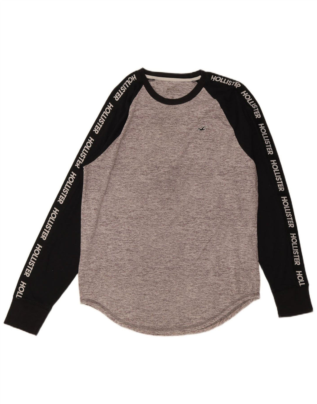 Top grafic Hollister pentru bărbați cu mânecă lungă, gri mediu, bumbac color bloc