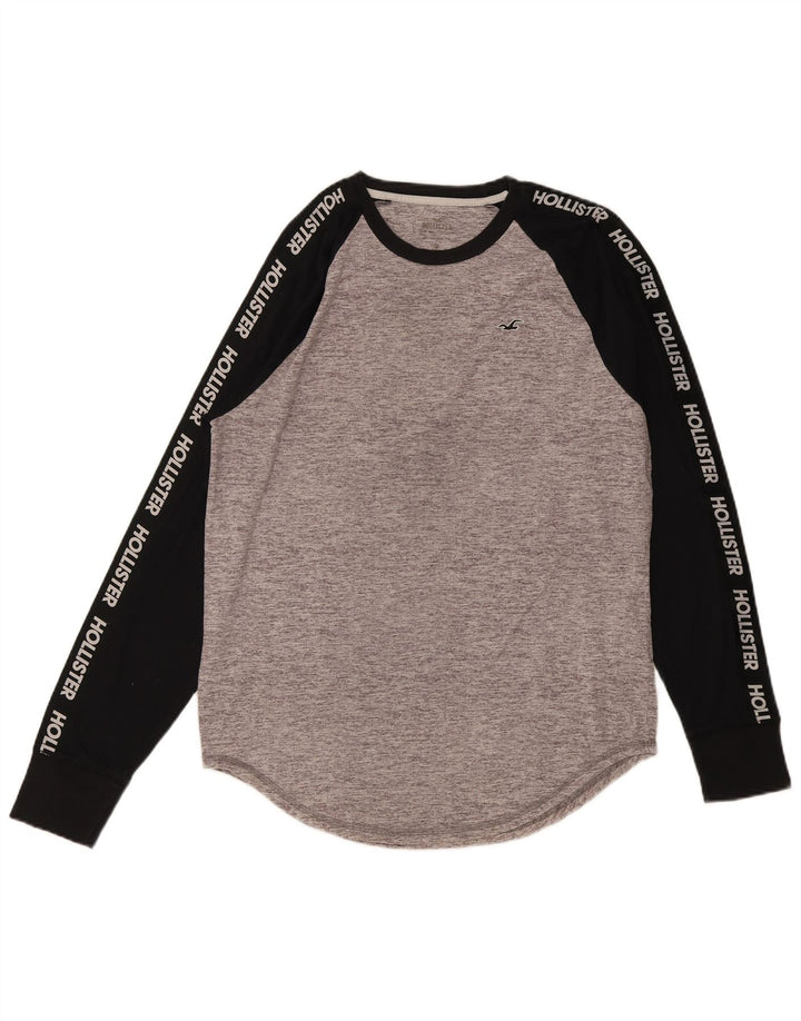 Top grafic Hollister pentru bărbați cu mânecă lungă, gri mediu, bumbac color bloc