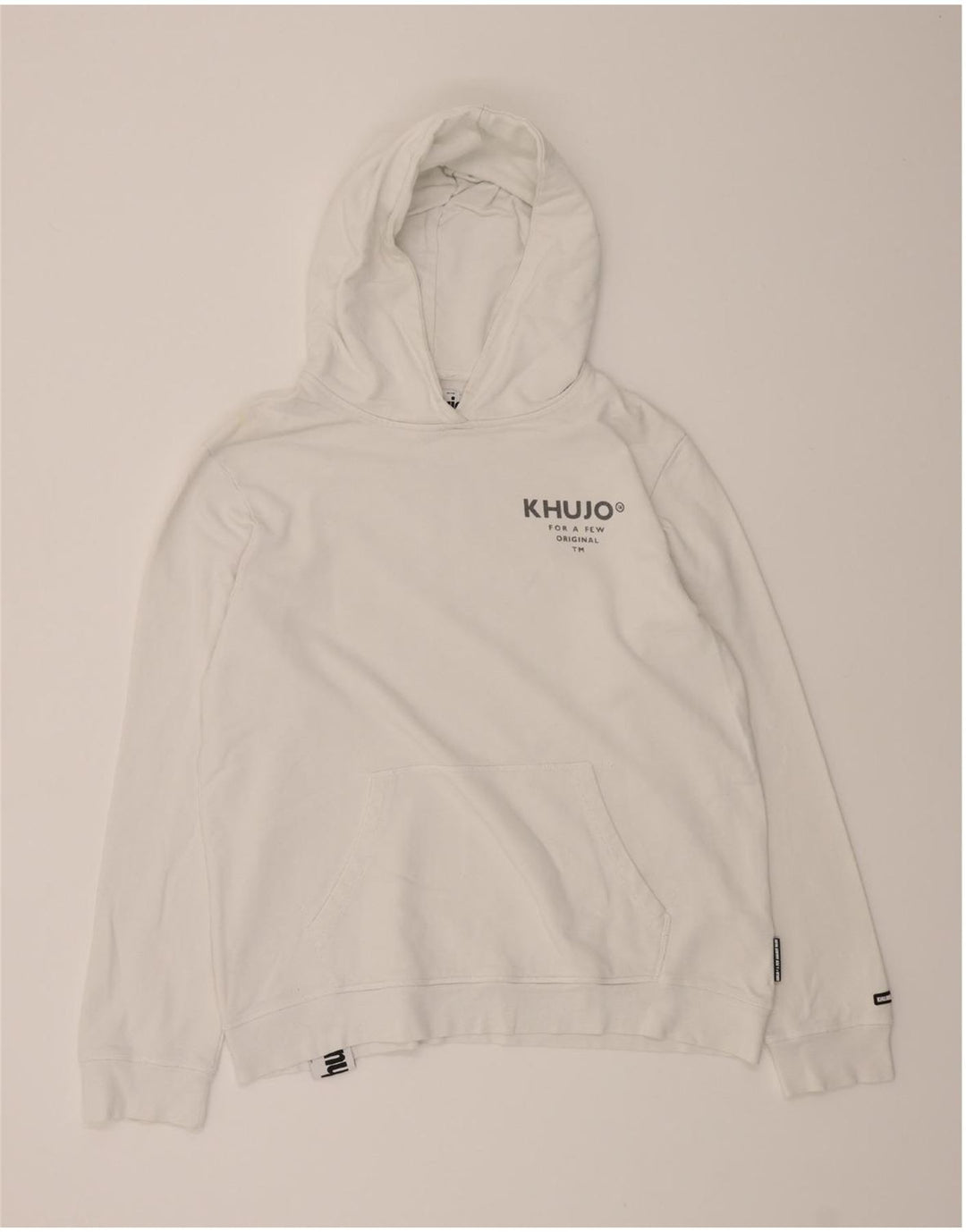 KHUJO Mens Graphic Hoodie Jumper Medium White Cotton Vintage KHUJO and Second-Hand KHUJO from Messina Hembry 