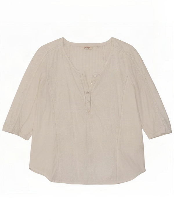 Fat Face Womens Top 3/4 Sleeve UK 12 Medium White Floral Cotton