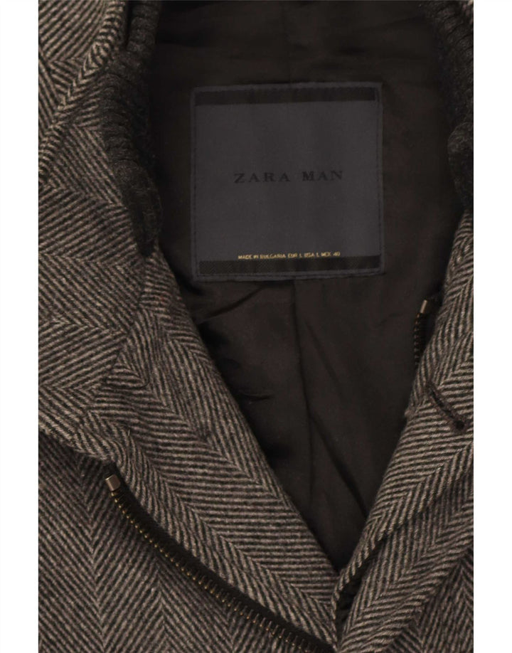 Zara Mens Overcoat UK 40 Large Grey Herringbone