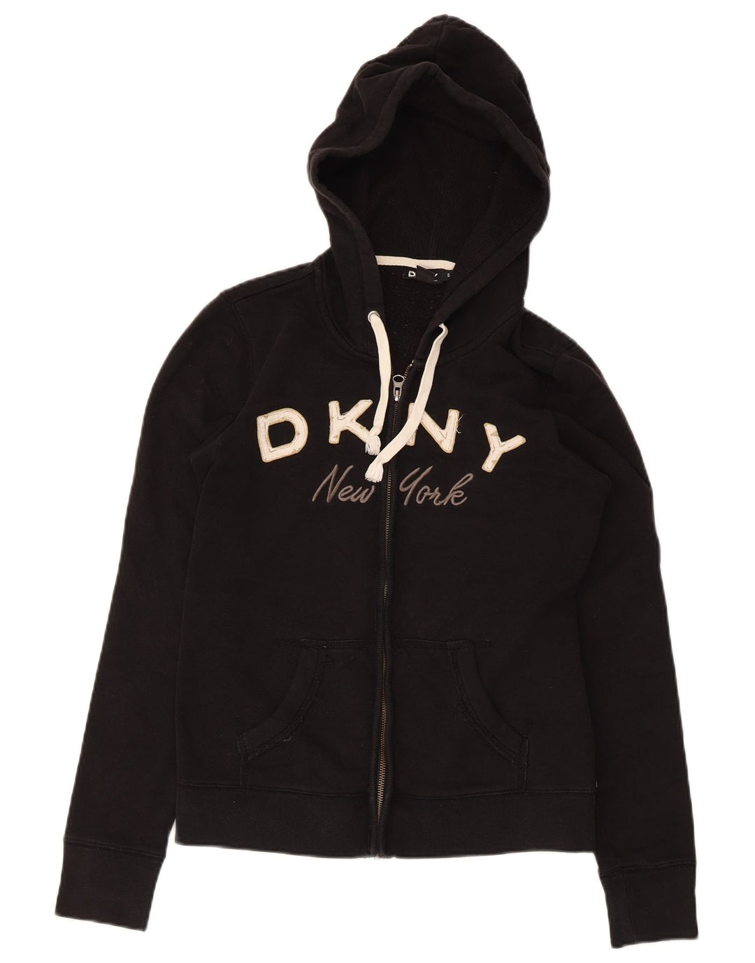 Pulover Dkny pentru femei, New York Graphic, cu fermoar, bumbac negru UK 10