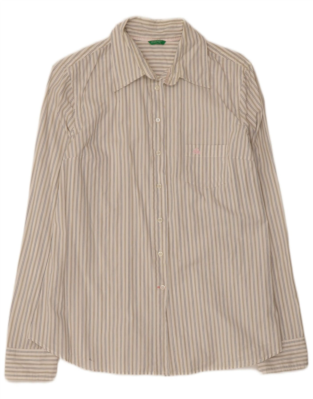 Cămașă Benetton pentru femei UK 14, mare, bumbac cu dungi alb