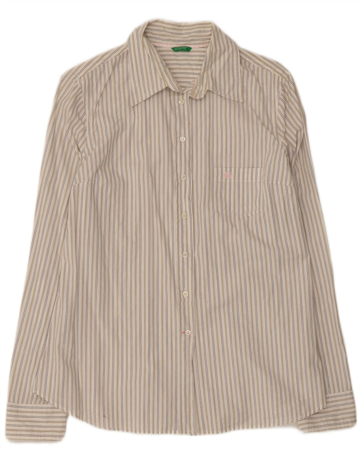 Cămașă Benetton pentru femei UK 14, mare, bumbac cu dungi alb