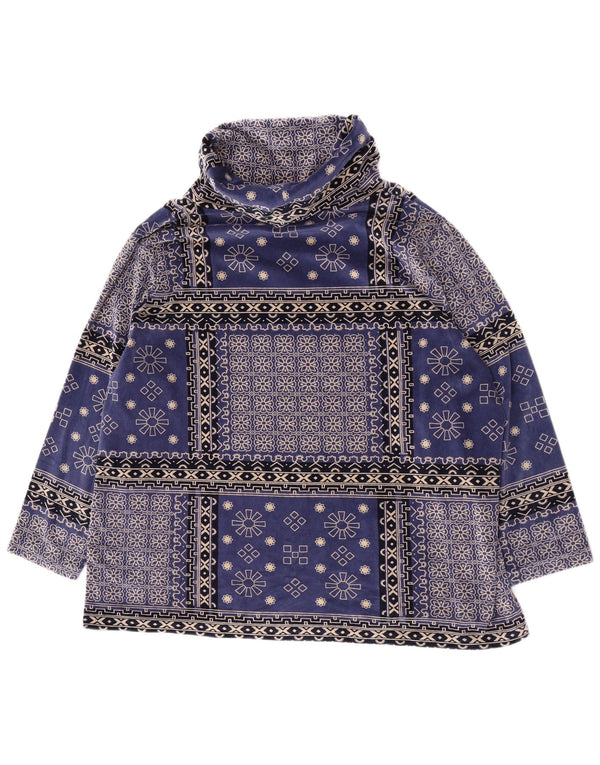 Top din catifea vintage pentru femei cu mânecă lungă UK 20 2XL albastru bumbac floral