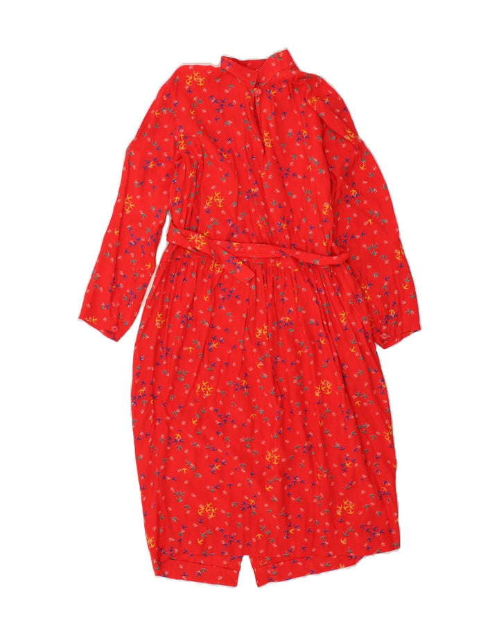 VINTAGE Womens Basic Dress IT 42 Medium Red Floral Viscose Vintage Vintage and Second-Hand Vintage from Messina Hembry 