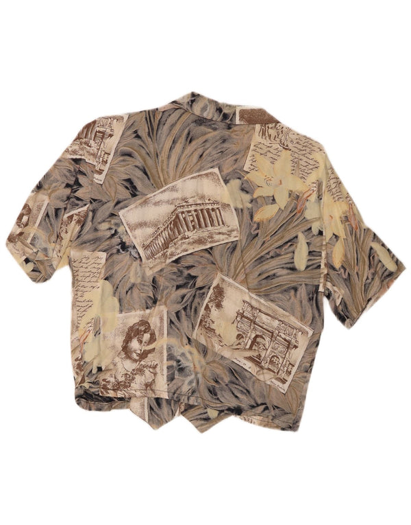 Bluză cu cămașă cu grafică vintage pentru femei UK 12 Medium Gri Floral
