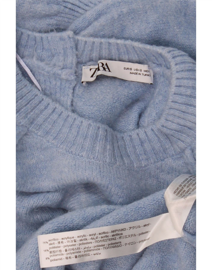 Pulover de damă ZARA Crop oversize cu gât crew pulover UK 10 Small Blue
