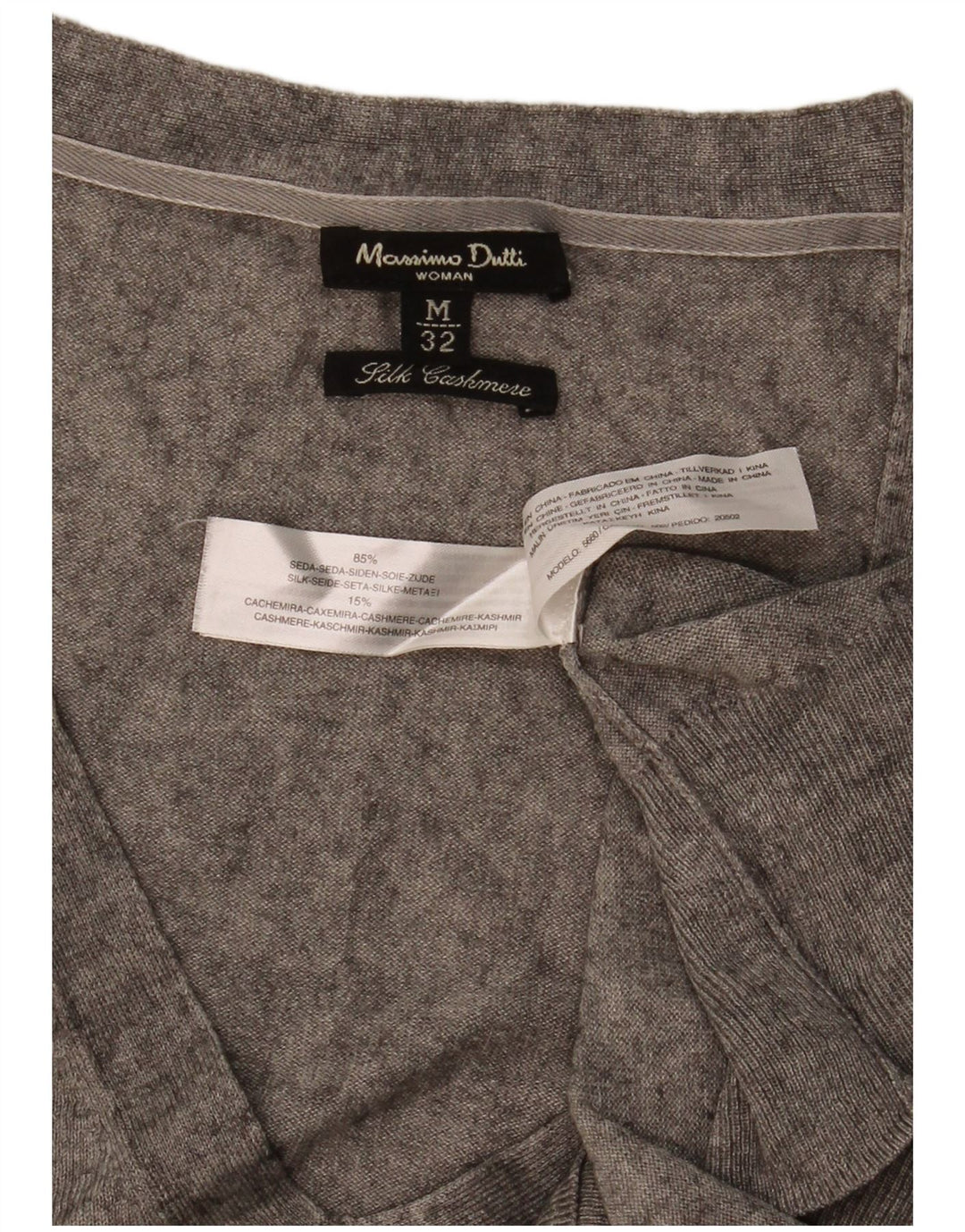 Pulover cu decolteu în V Massimo Dutti pentru femei UK 12 Mătase gri mediu