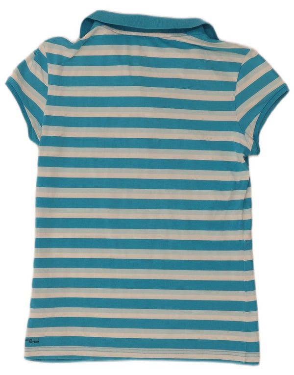 Tricou polo Adidas Climalite pentru femei UK 12, bumbac cu dungi albastre medii