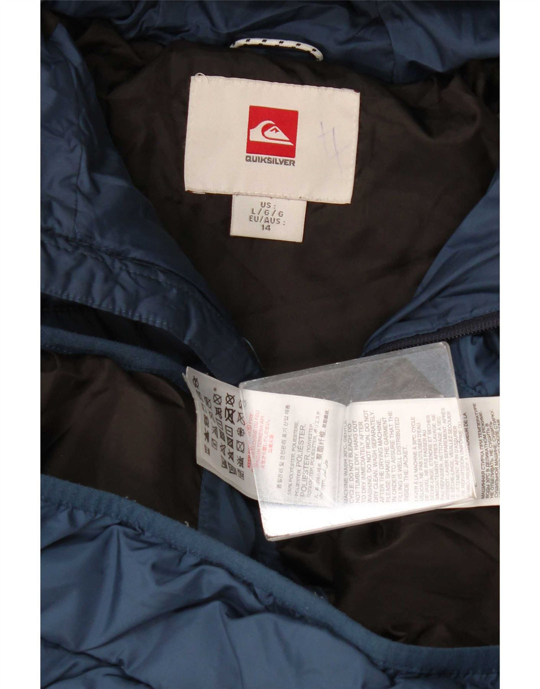 Jachetă căptușită cu glugă Quiksilver pentru băieți 13-14 ani, mare, poliester bleumarin