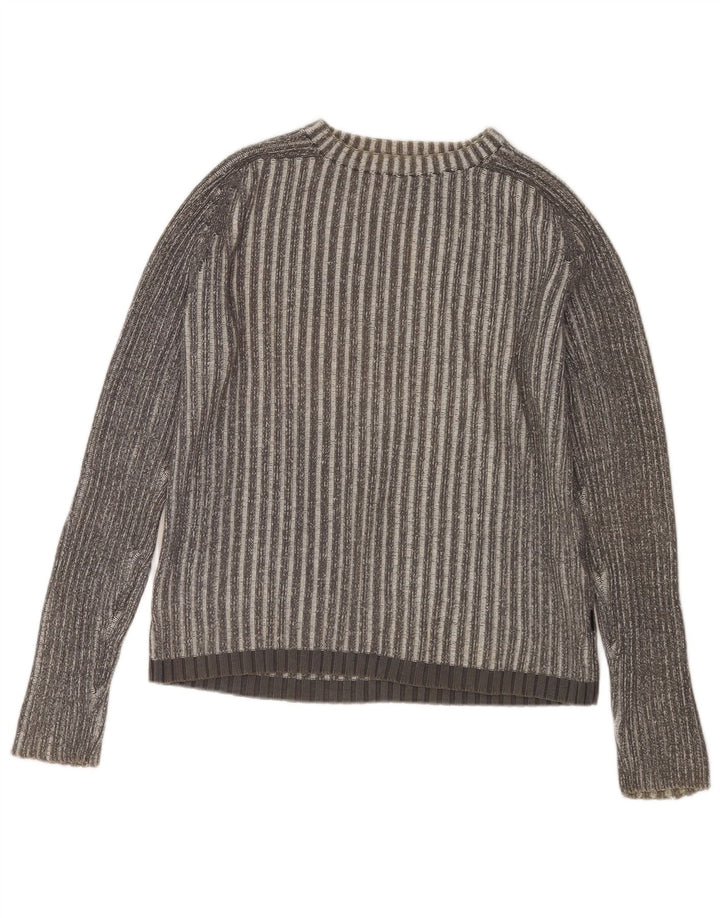 JACK & JONES Pulover pentru bărbați cu decolteu rotund din bumbac cu dungi gri mediu
